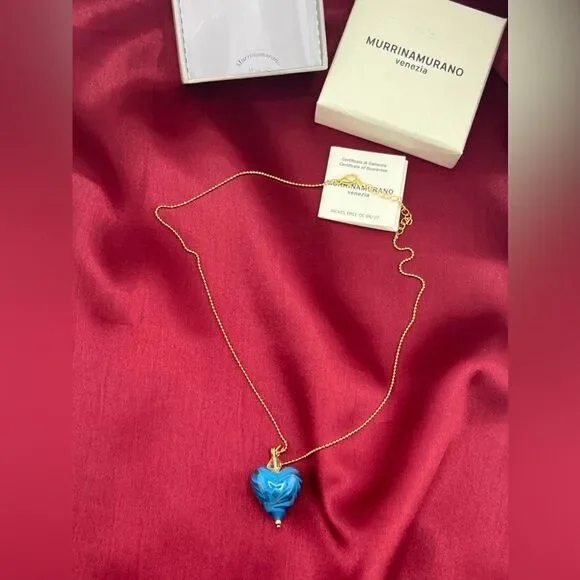 Murrina Murano Venezia Blue Heart Pendant Necklace - Picture 5 of 6